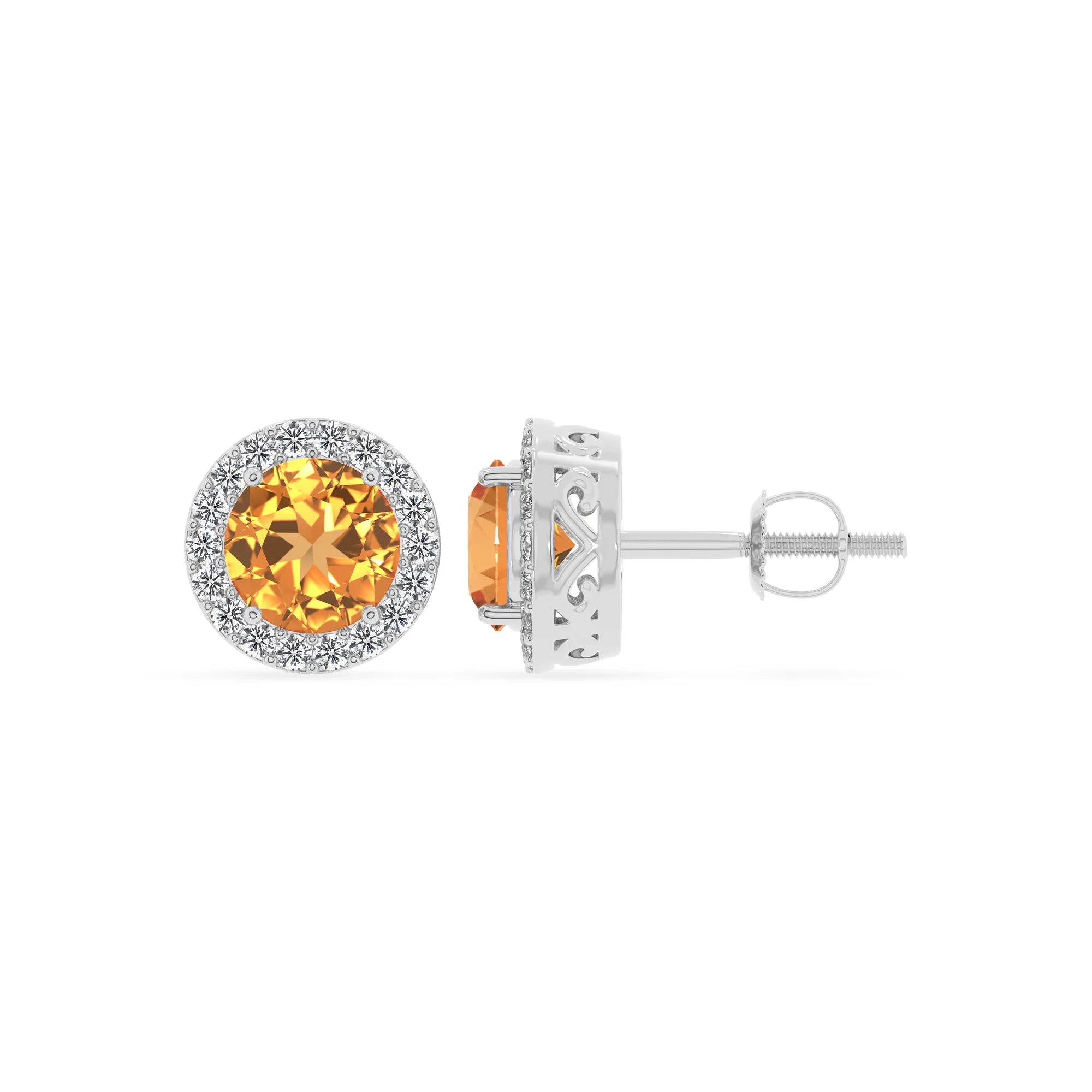 lab grown citrine round stud earrings in platinum 