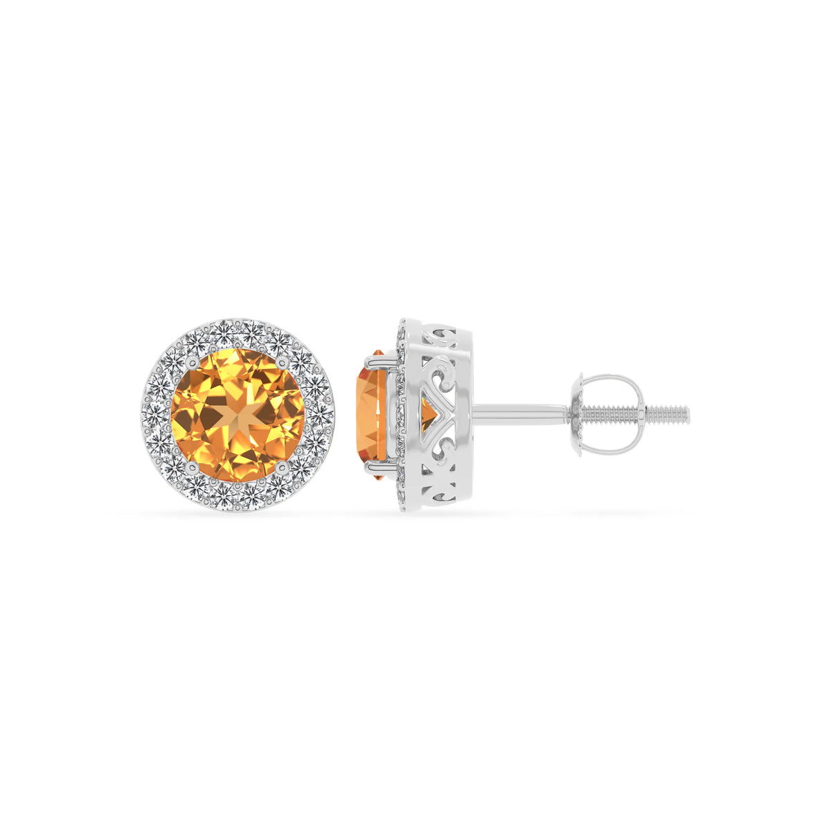 lab grown citrine round stud earrings in platinum 