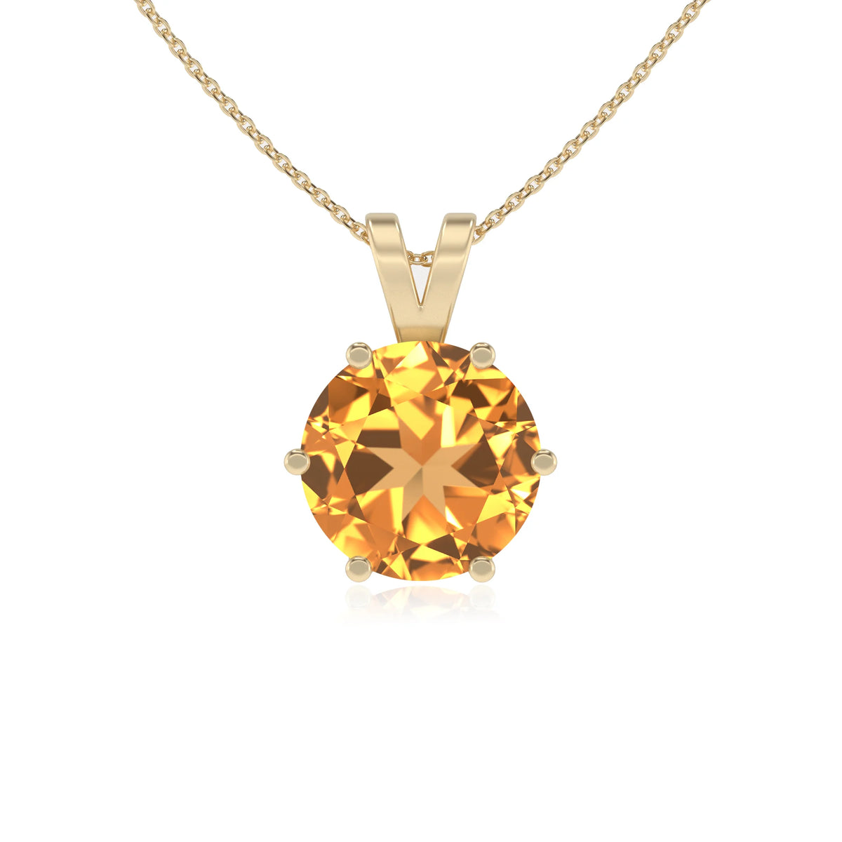 lab grown citrine round solitaire v-bale necklaces in yellow gold 