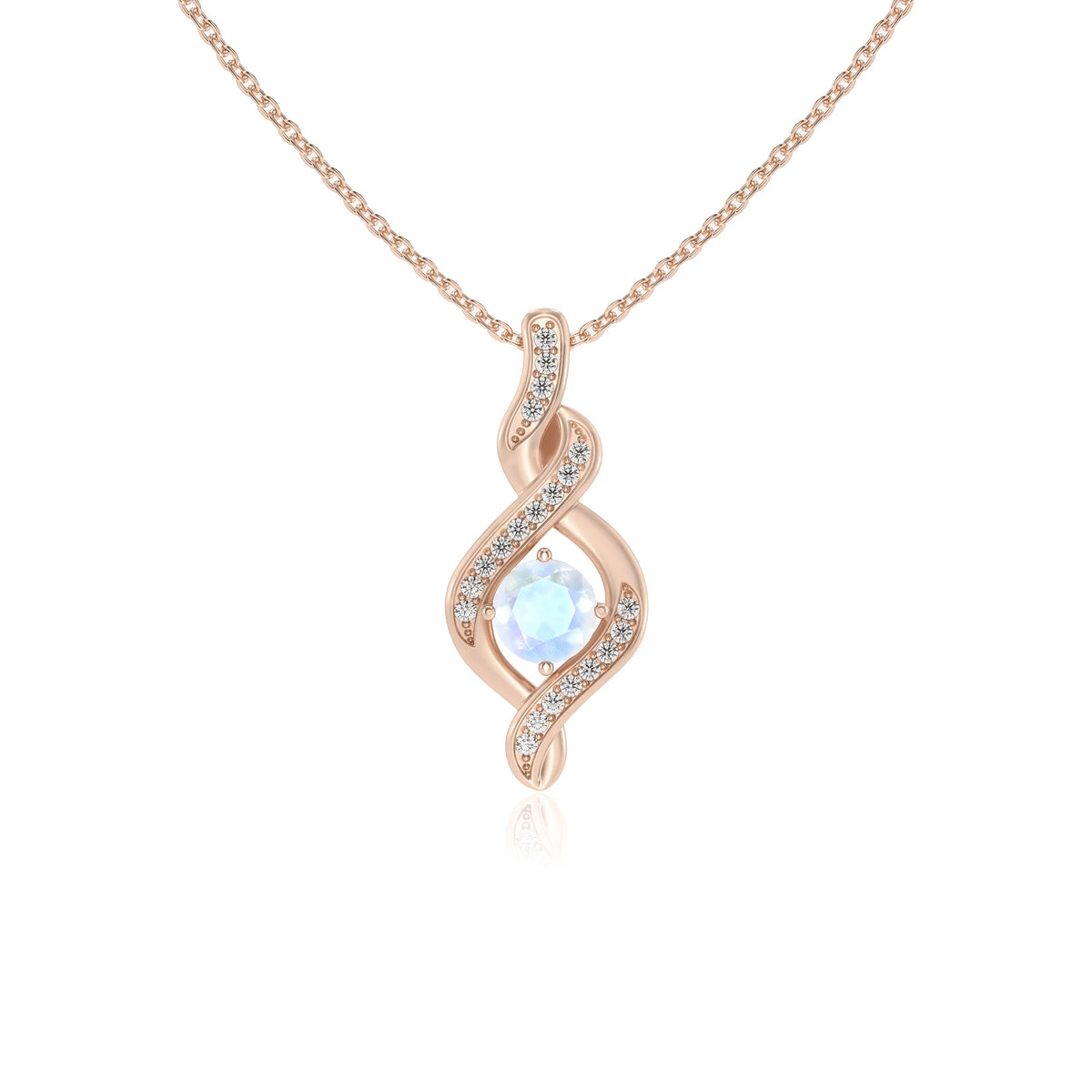 natural rainbow-moonstone round solitaire necklaces in rose gold 