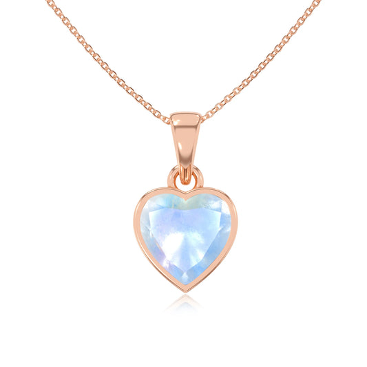 natural rainbow-moonstone heart solitaire necklaces in rose gold 