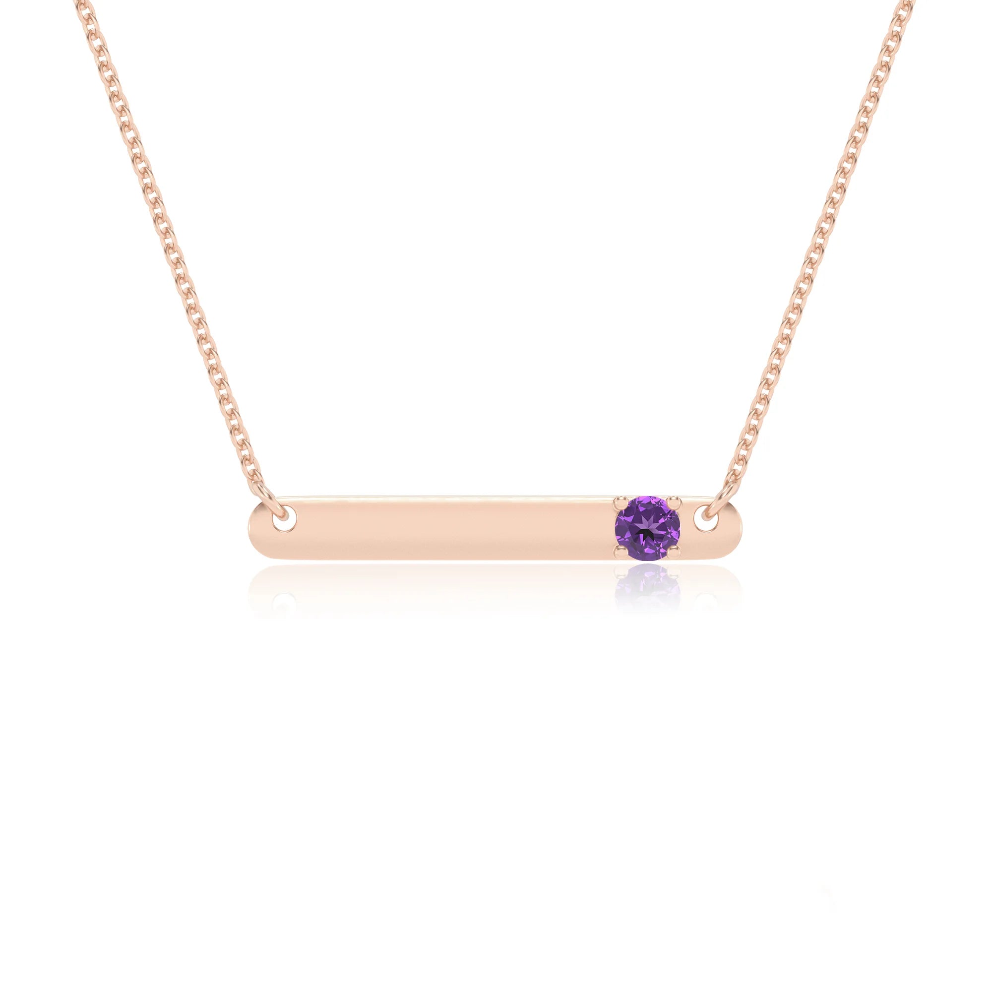 lab grown amethyst round bar v-bale necklaces in rose gold 