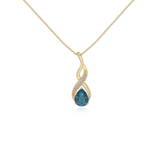 natural london-blue-topaz pear solitaire necklaces in yellow gold 