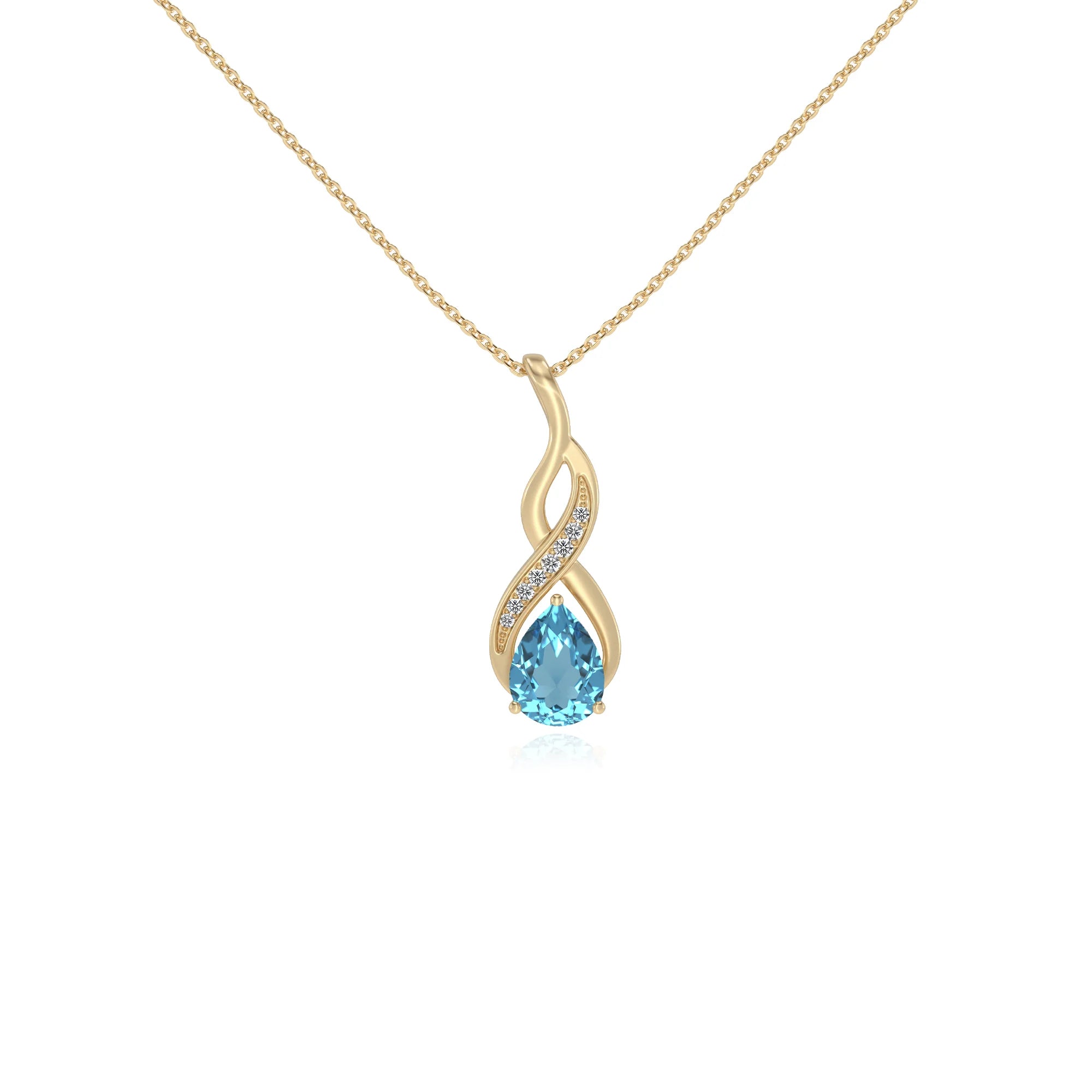natural swiss-blue-topaz pear solitaire necklaces in yellow gold 