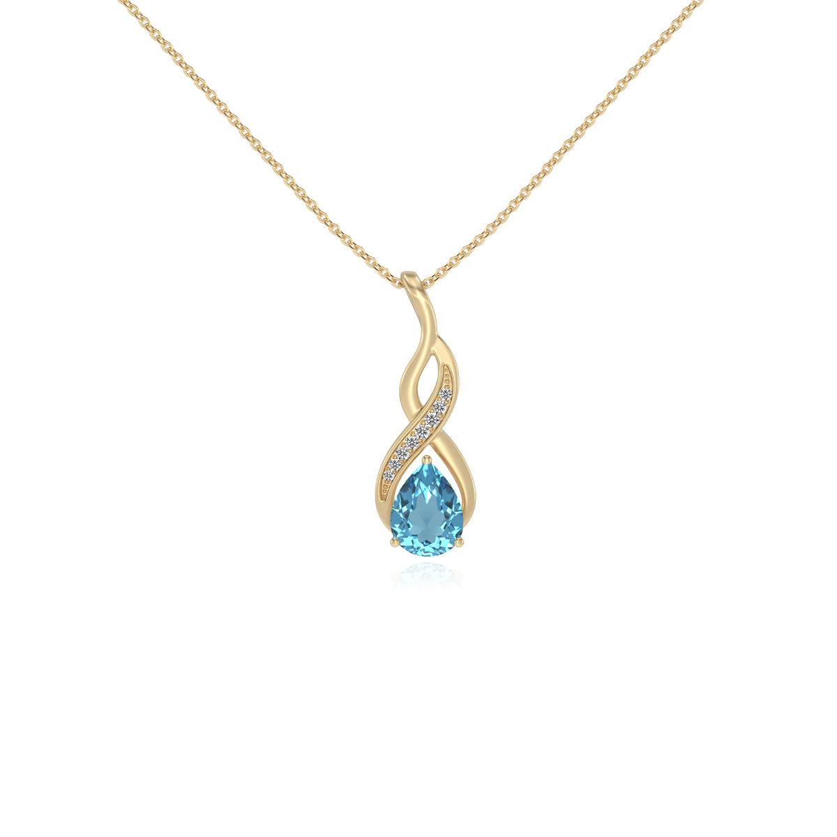 natural swiss-blue-topaz pear solitaire necklaces in yellow gold 