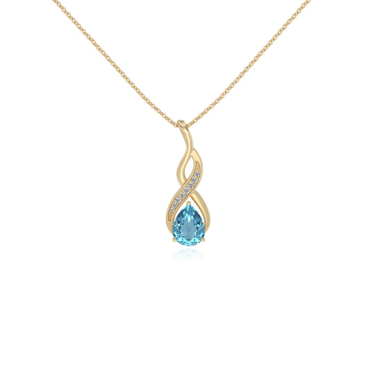 natural swiss-blue-topaz pear solitaire necklaces in yellow gold 