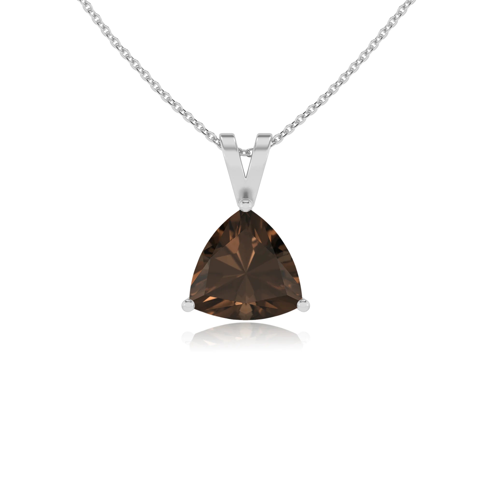 natural smoky-quartz trillion solitaire v-bale necklaces in sterling silver 