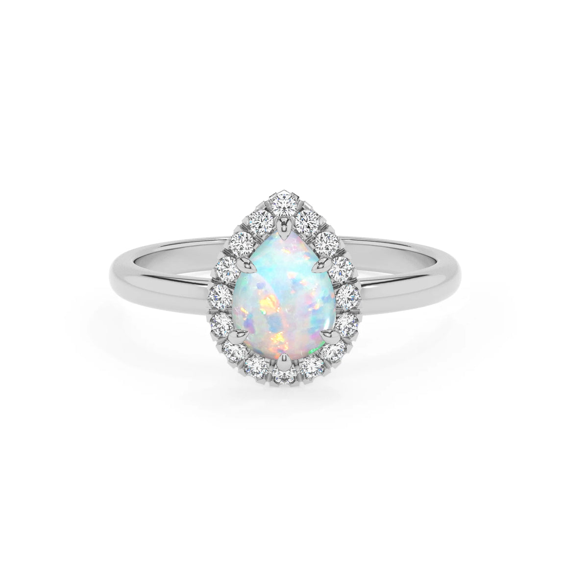 lab grown opal pear solitaire rings in platinum 