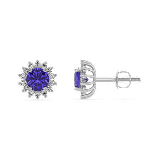 lab grown tanzanite round stud earrings in platinum 