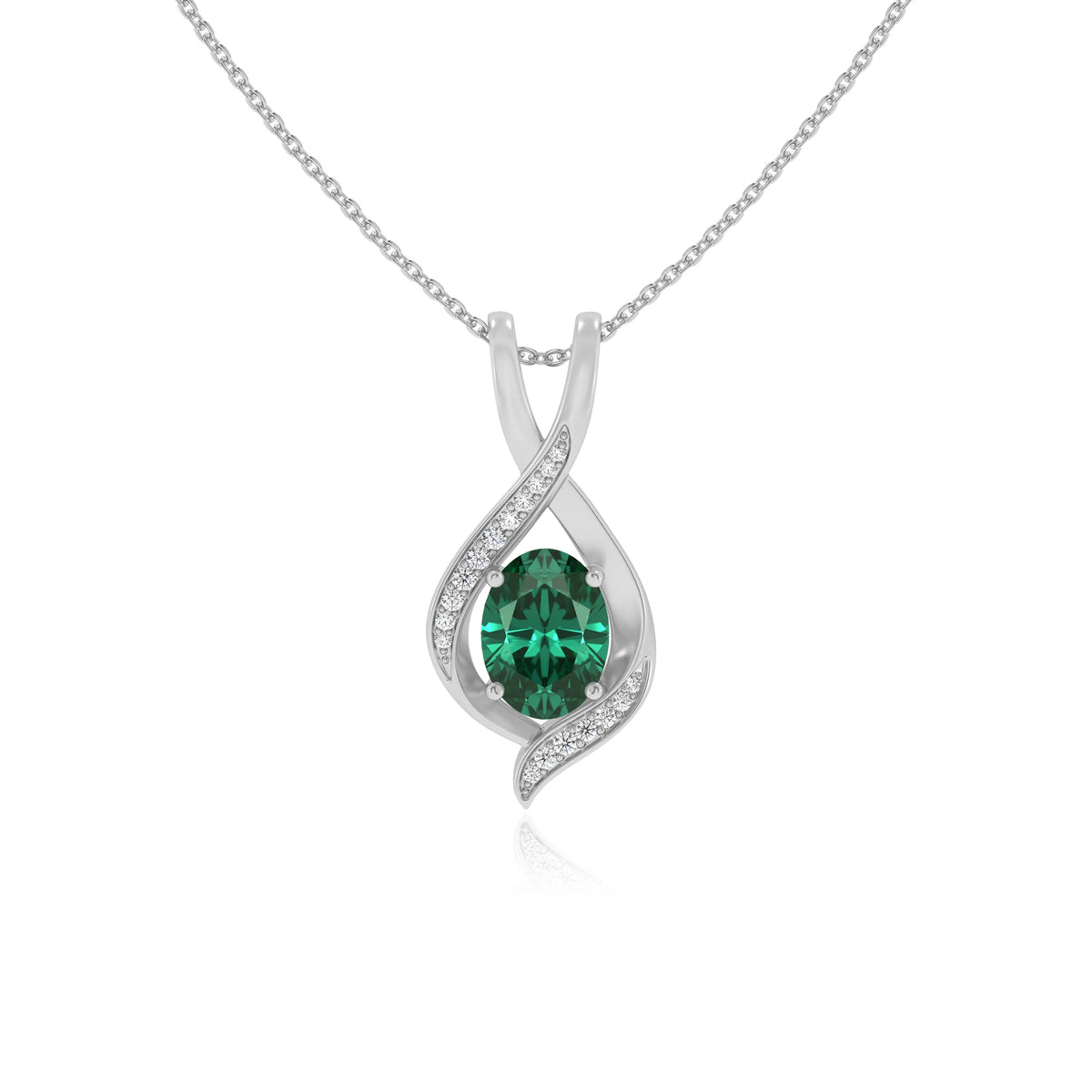 lab grown emerald oval solitaire necklaces in platinum 