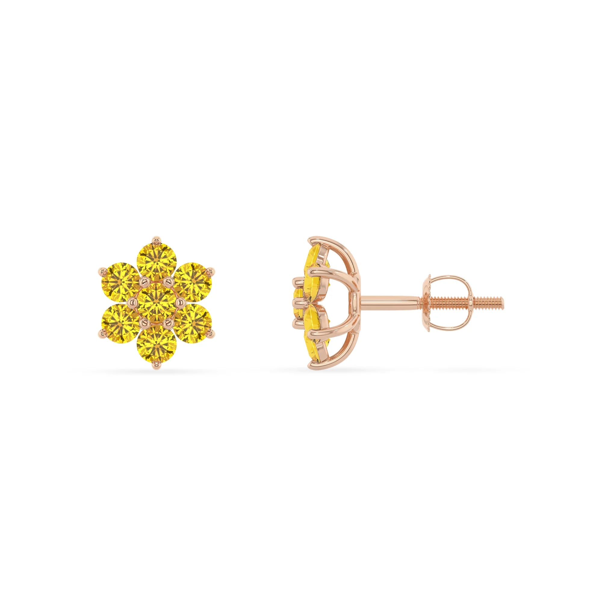lab grown yellow sapphire round stud earrings in rose gold 