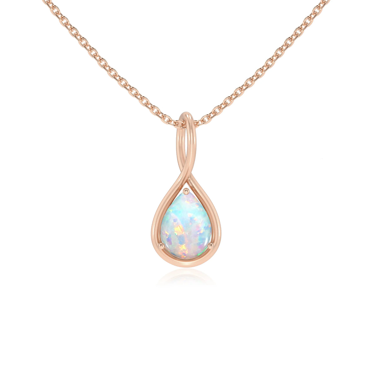 lab grown opal pear solitaire necklaces in rose gold 