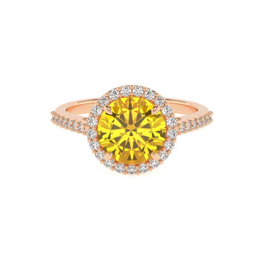 lab grown yellow-sapphire round solitaire rings in rose gold 