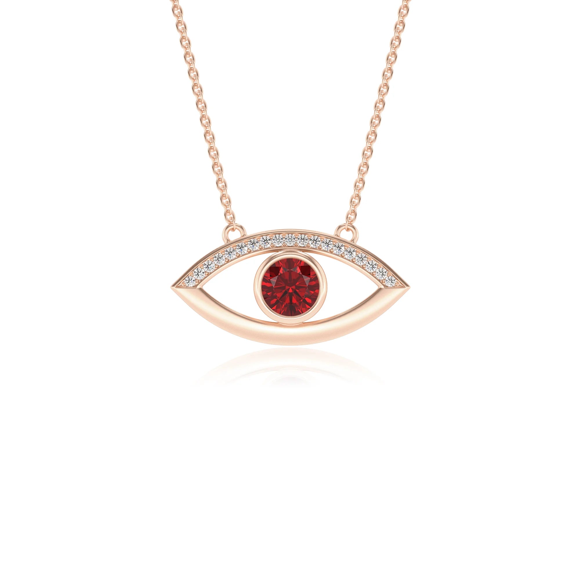 lab grown ruby round solitaire necklaces in rose gold 