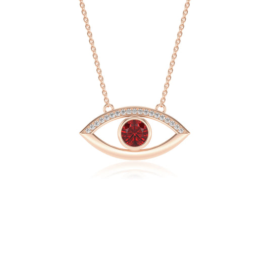 lab grown ruby round solitaire necklaces in rose gold 