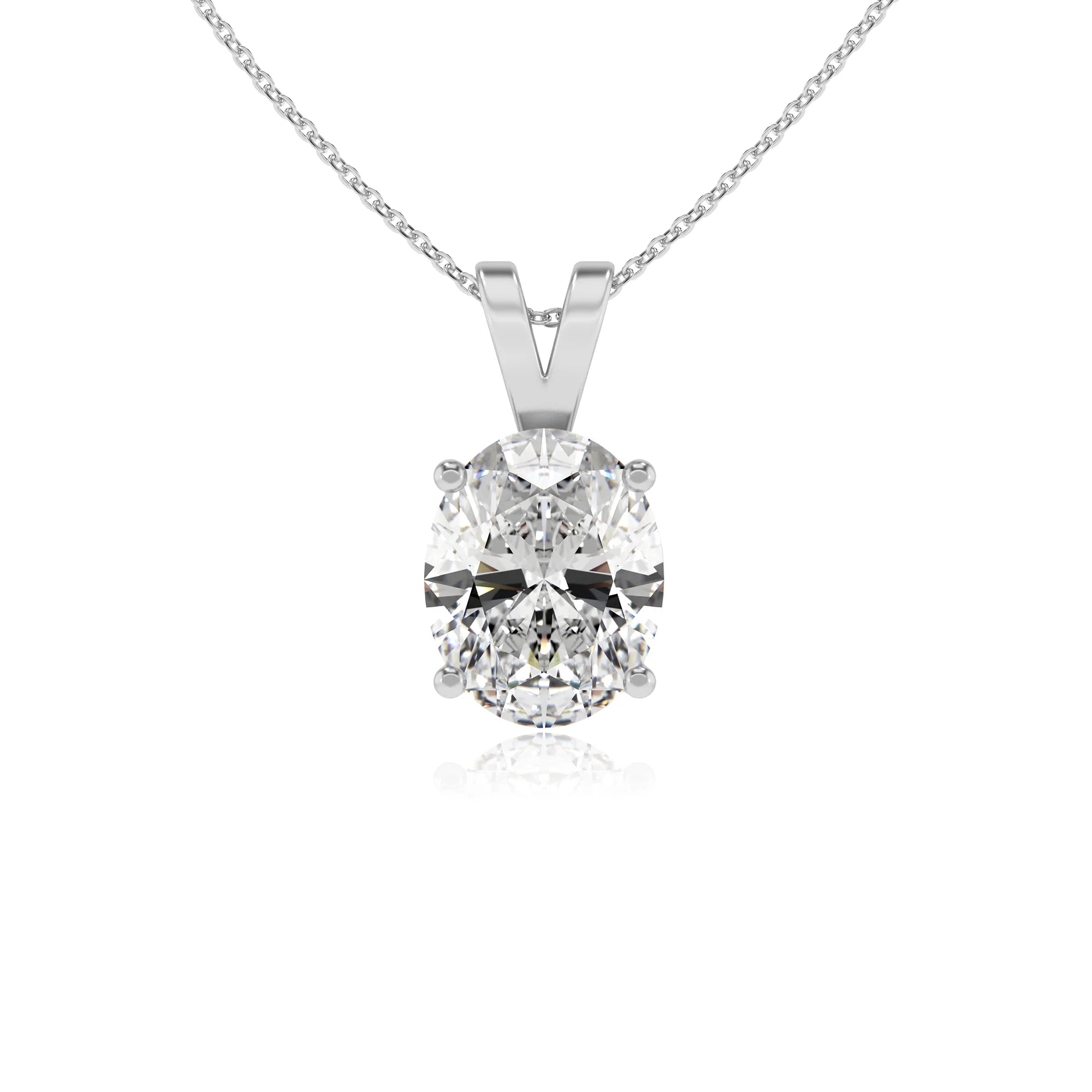 lab grown moissanite oval solitaire v-bale necklaces in sterling silver 