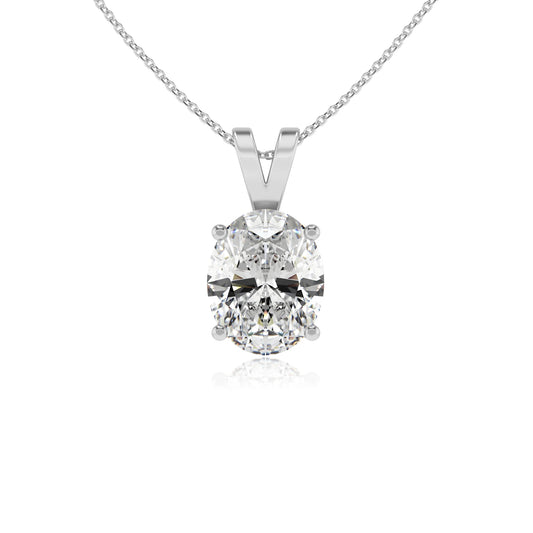 lab grown moissanite oval solitaire v-bale necklaces in sterling silver 