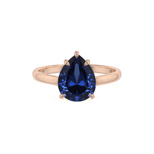 lab grown blue-sapphire pear solitaire rings in rose gold 