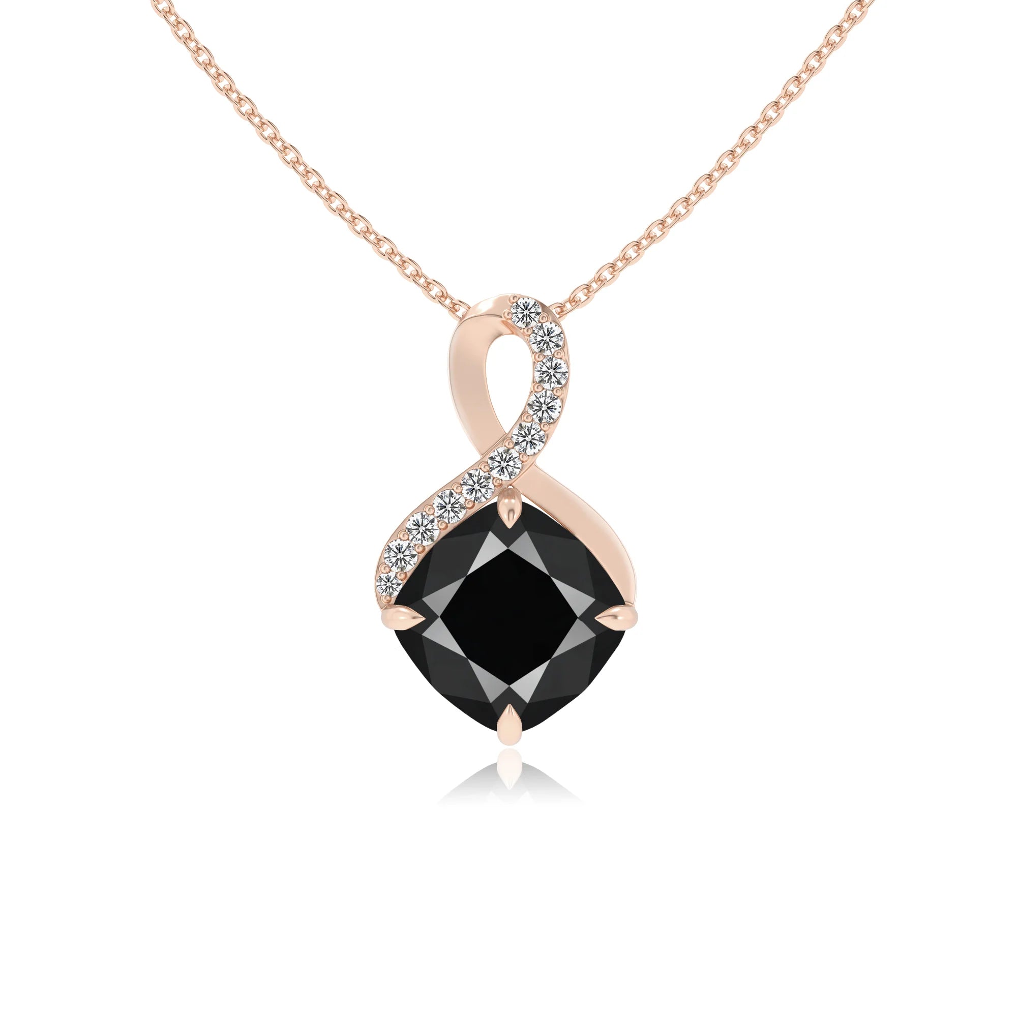 natural black-onyx cushion infinity necklaces in rose gold 