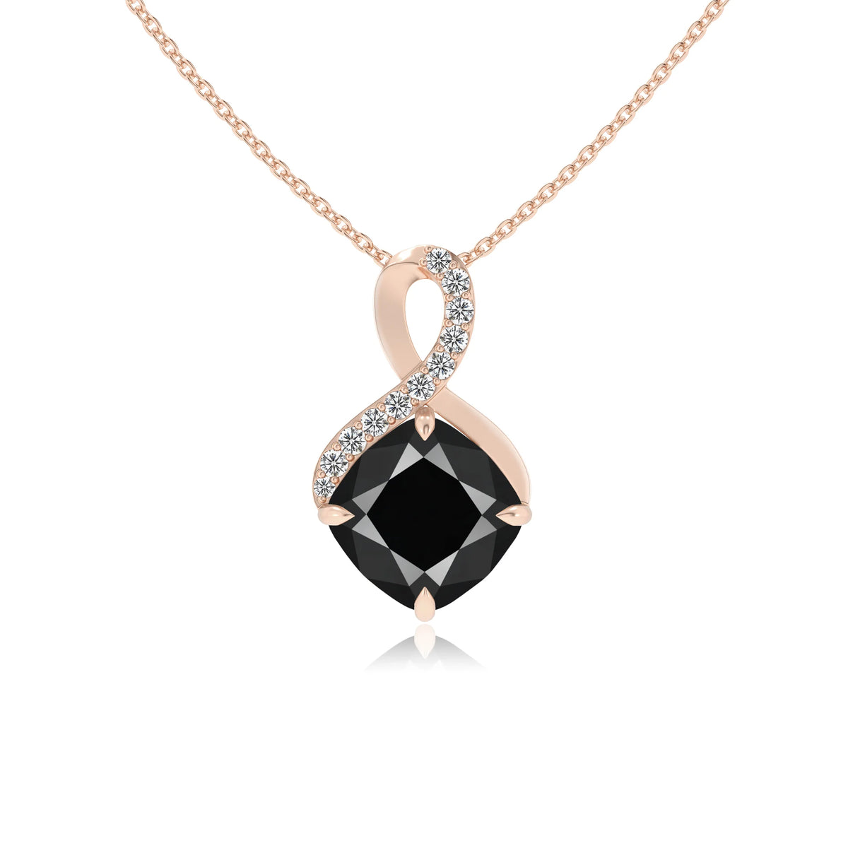 natural black-onyx cushion infinity necklaces in rose gold 