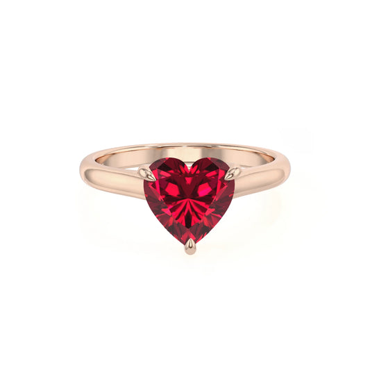 lab grown ruby heart solitaire rings in rose gold 