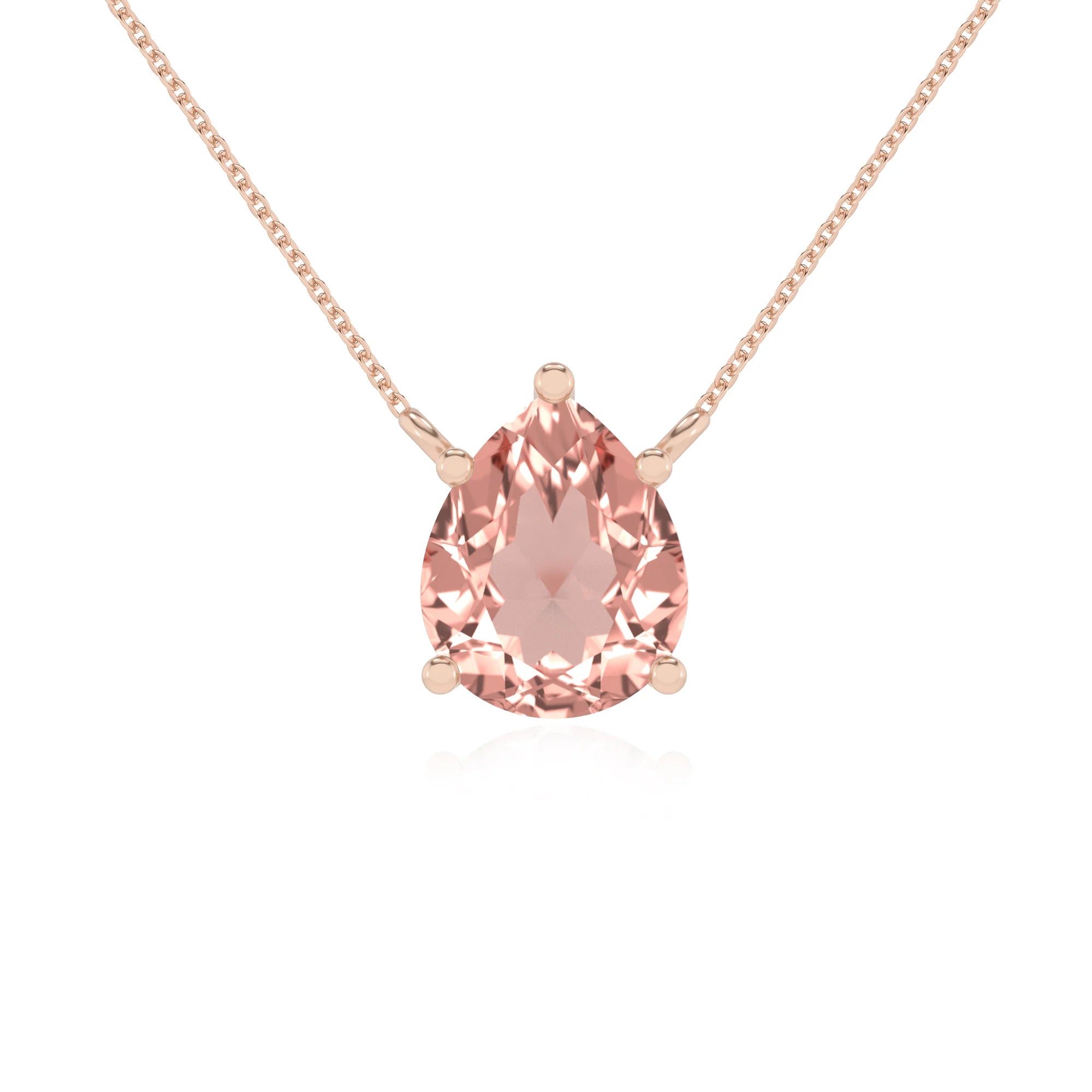 lab grown morganite pear solitaire necklaces in rose gold 