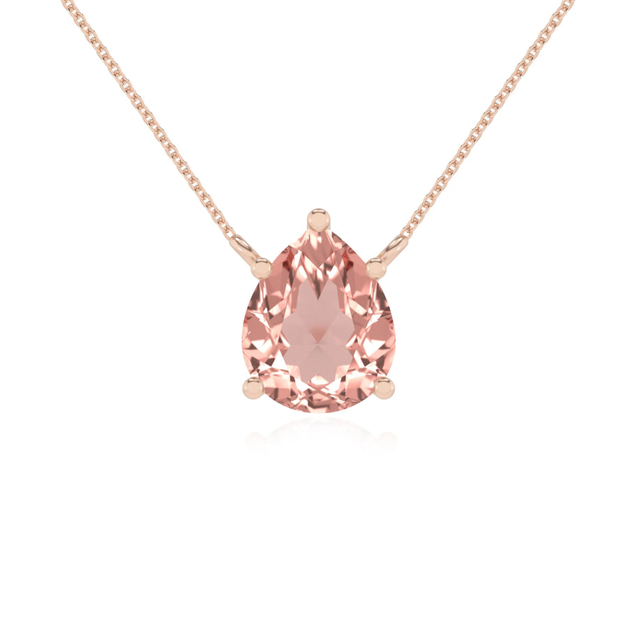 lab grown morganite pear solitaire necklaces in rose gold 