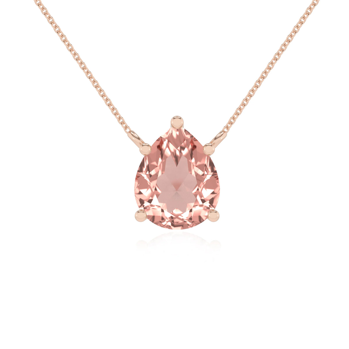 lab grown morganite pear solitaire necklaces in rose gold 