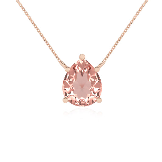 lab grown morganite pear solitaire necklaces in rose gold 