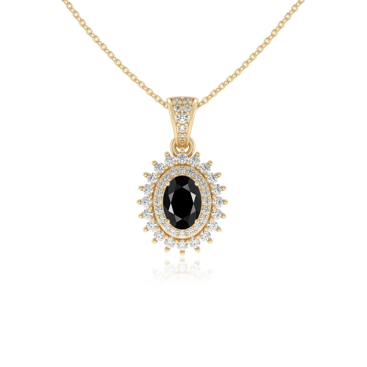 natural black-onyx oval halo necklaces in yellow gold 