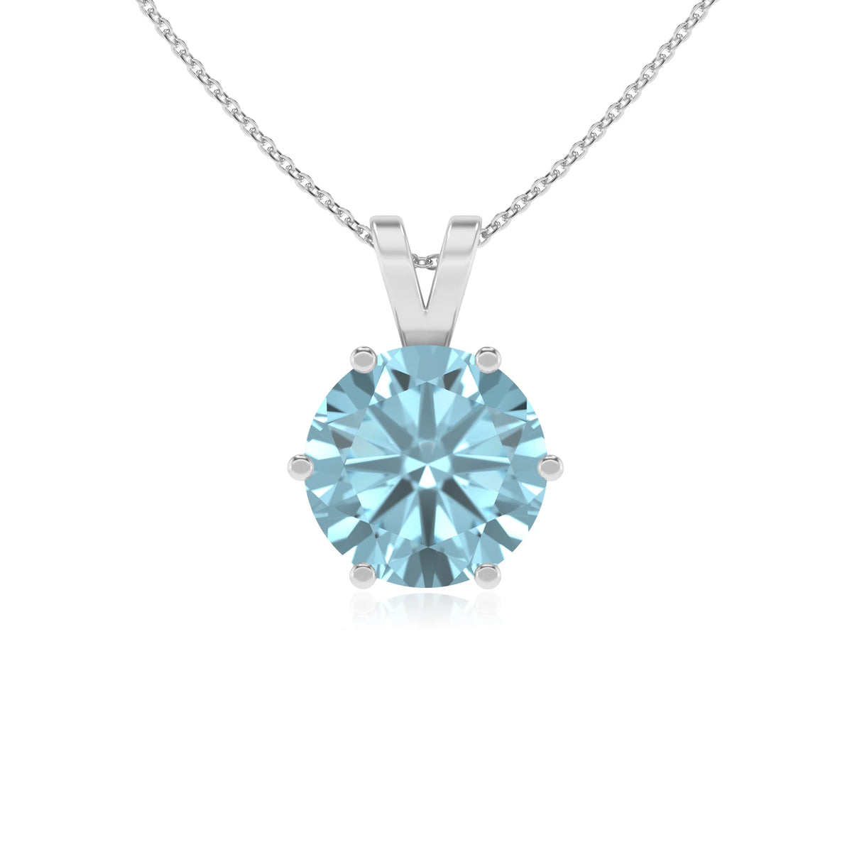 lab grown aquamarine round solitaire v-bale necklaces in sterling silver 