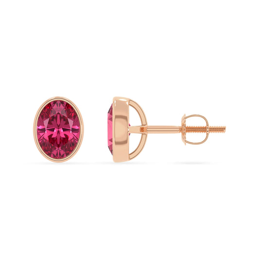 lab grown pink tourmaline oval stud earrings in rose gold 