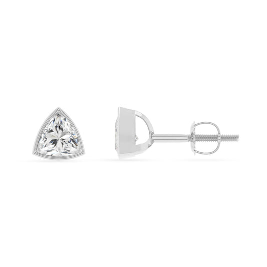 lab grown moissanite trillion stud earrings in white gold 