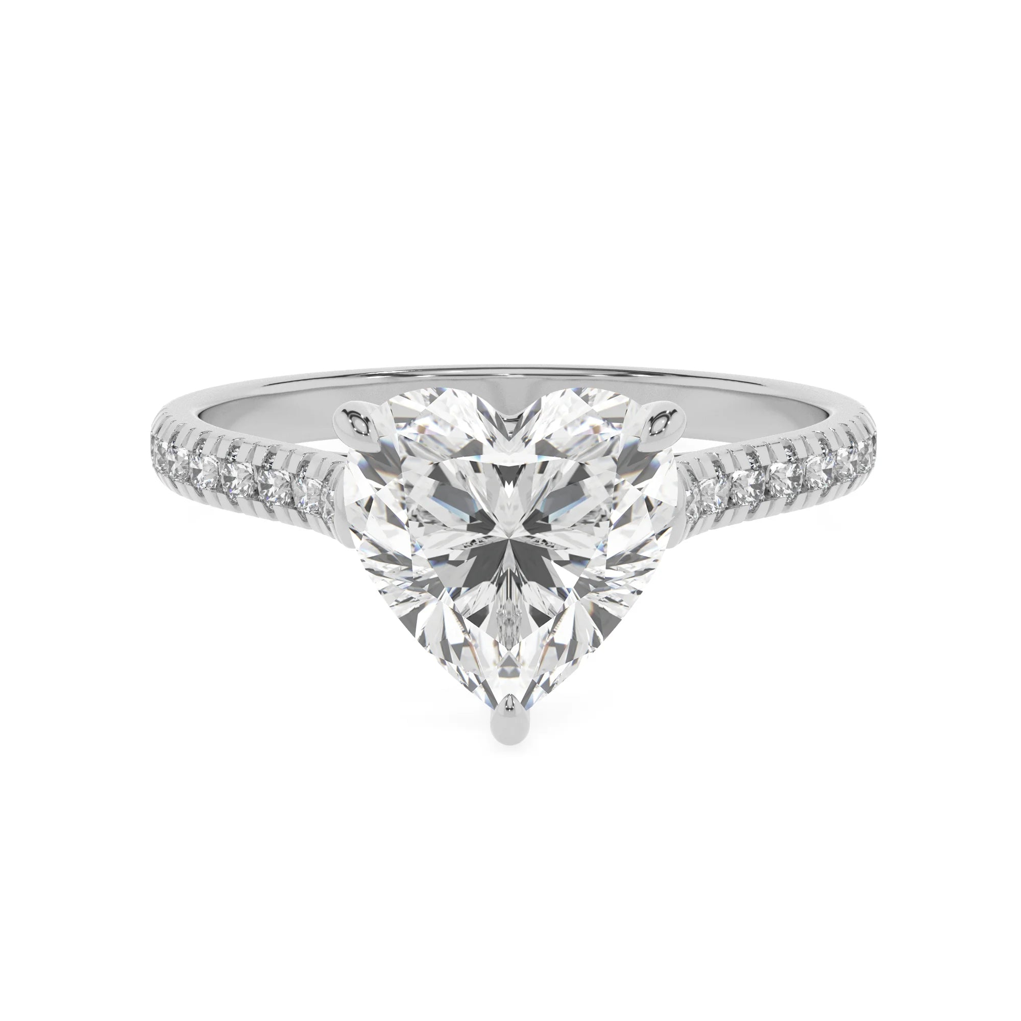 lab grown moissanite heart half eternity solitaire engagement rings in white gold 