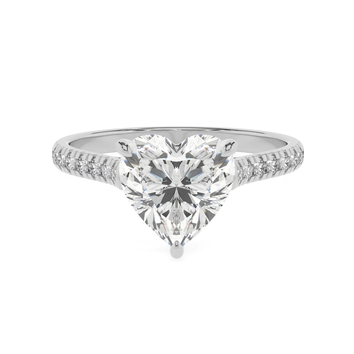 lab grown moissanite heart half eternity solitaire engagement rings in white gold 