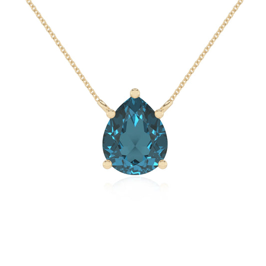natural london-blue-topaz pear solitaire necklaces in yellow gold 
