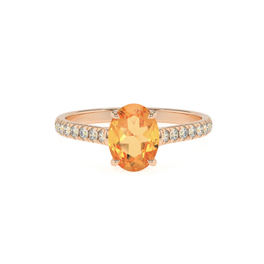 lab grown citrine oval half eternity solitaire engagement rings in rose gold 