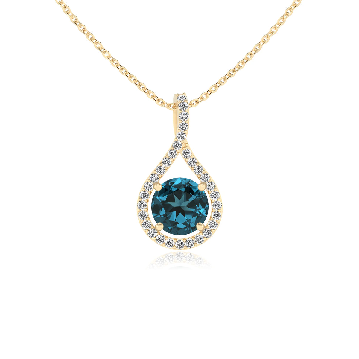 natural london-blue-topaz round solitaire necklaces in yellow gold 