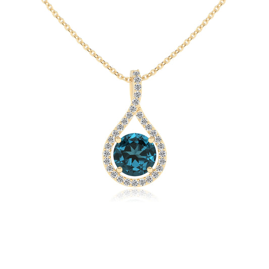 natural london-blue-topaz round solitaire necklaces in yellow gold 