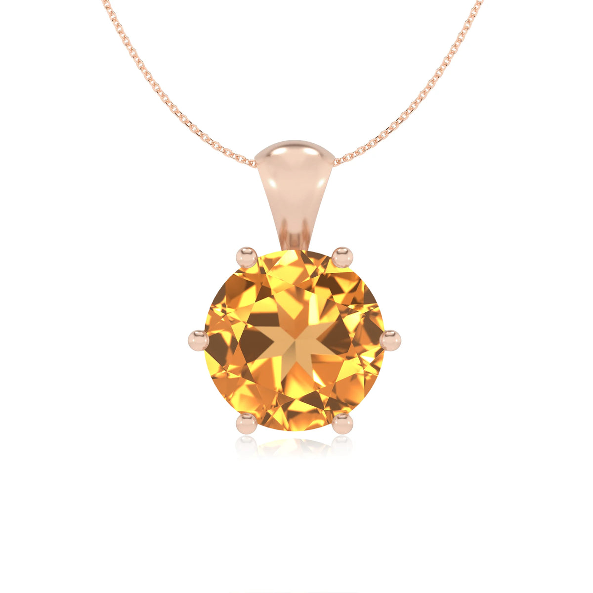 lab grown citrine round solitaire necklaces in rose gold 