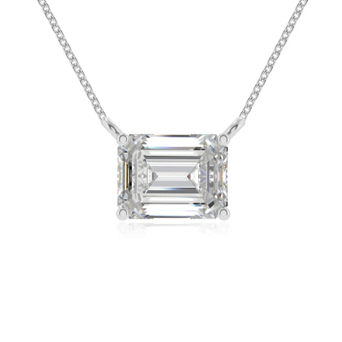 Lab Grown Moissanite Emerald-Cut Solitaire Pendant Necklace with 18" Chain