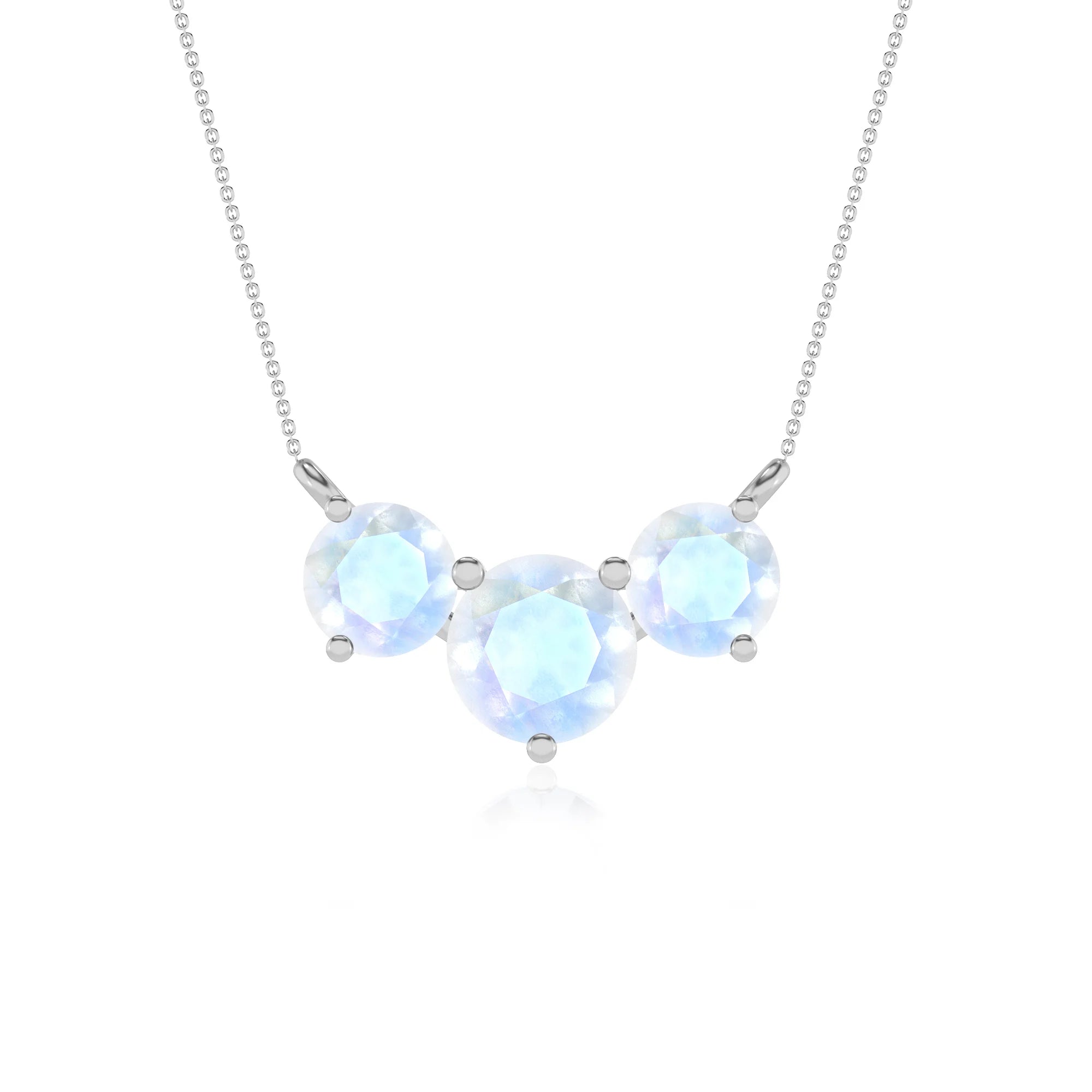 natural rainbow-moonstone round solitaire v-bale necklaces in white gold 