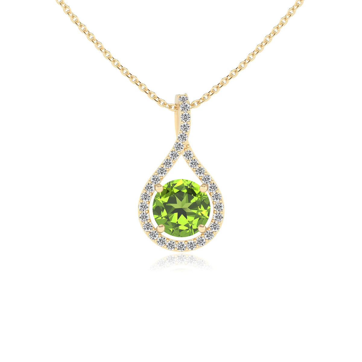 natural peridot round solitaire necklaces in yellow gold 