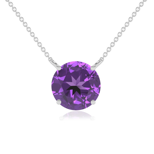 lab grown amethyst round solitaire necklaces in white gold 