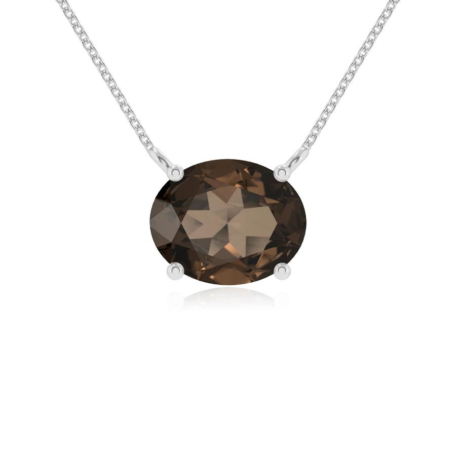 natural smoky-quartz oval solitaire necklaces in white gold 