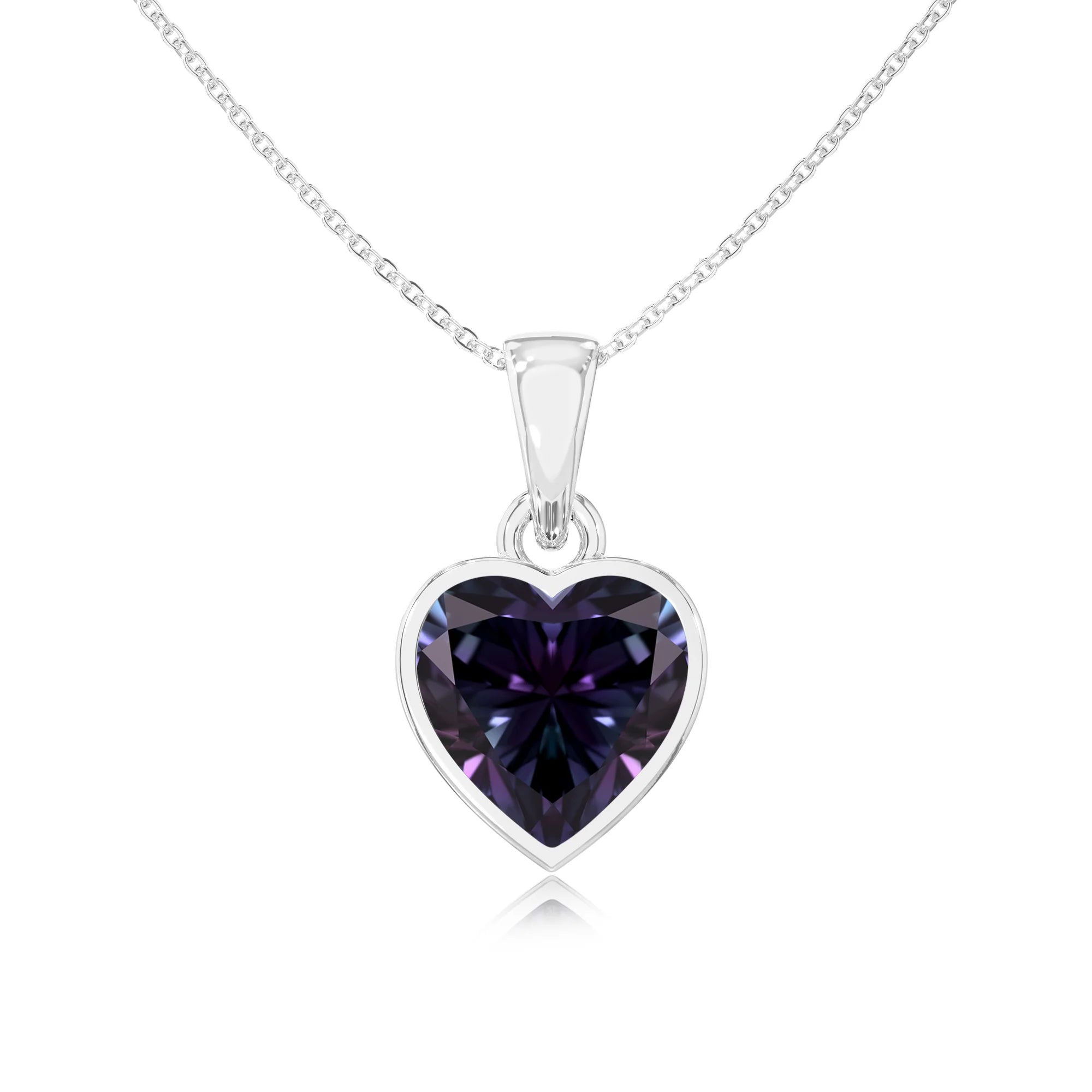 lab grown alexandrite heart solitaire necklaces in sterling silver 