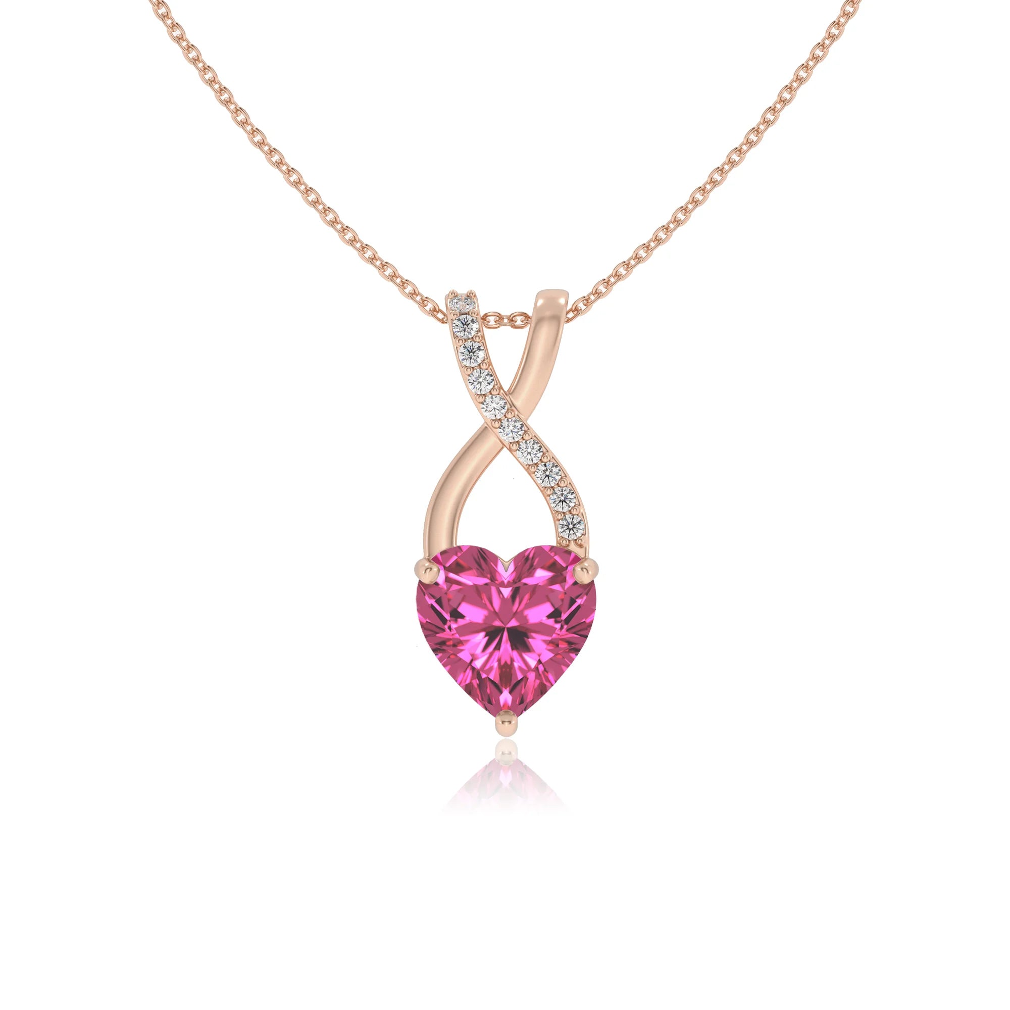 lab grown pink-sapphire heart solitaire necklaces in rose gold 