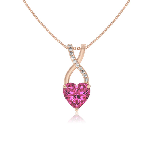 lab grown pink-sapphire heart solitaire necklaces in rose gold 