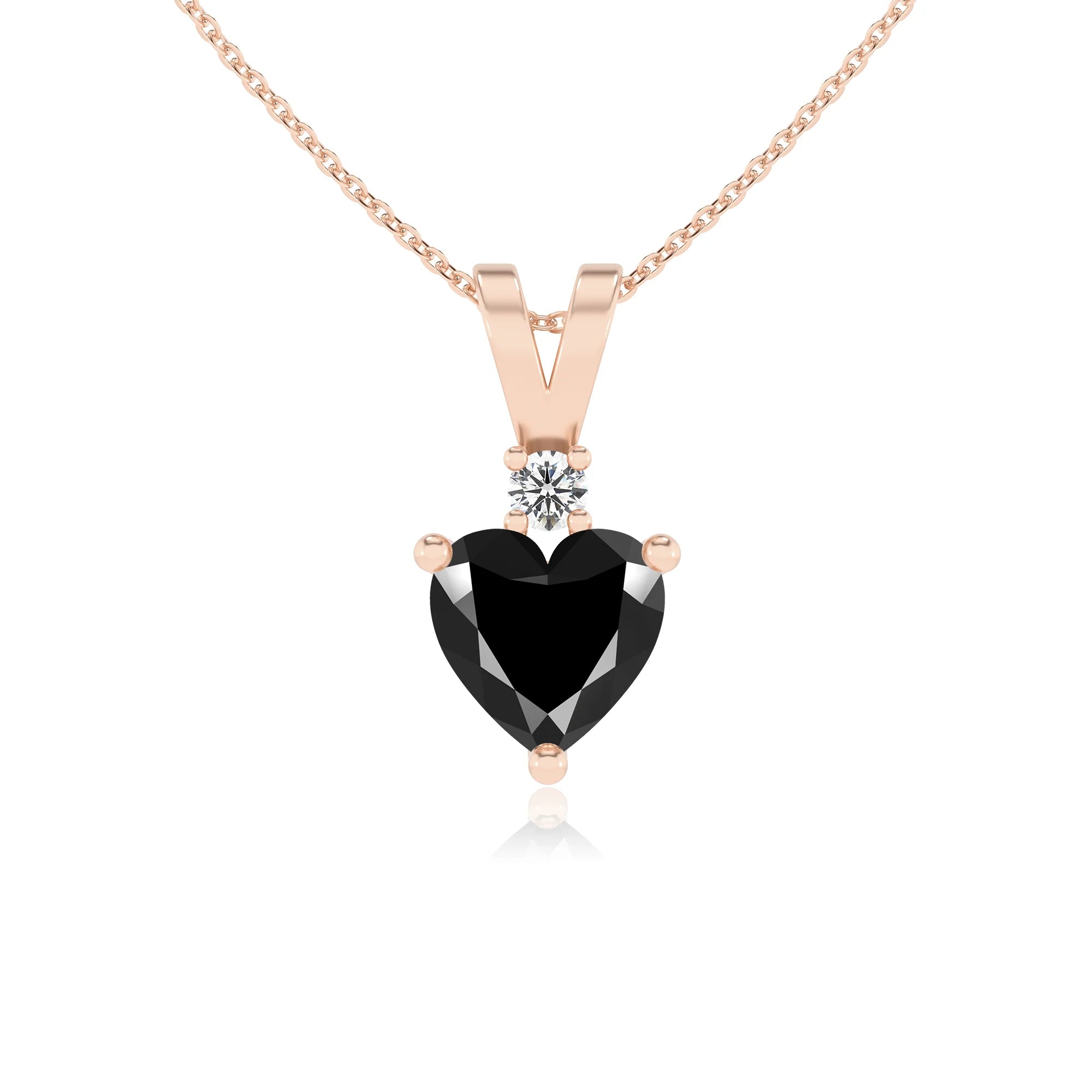 natural black-onyx heart solitaire v-bale necklaces in rose gold 