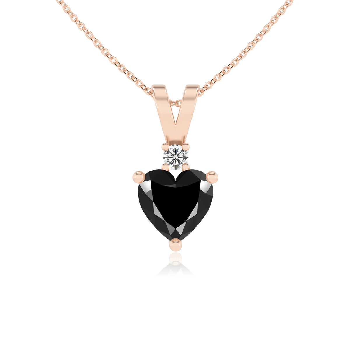 natural black-onyx heart solitaire v-bale necklaces in rose gold 